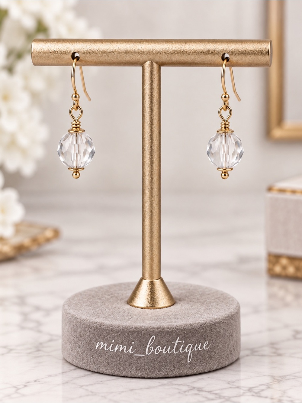 Handmade Swarovski Crystals Clear Earrings Gold Hooks
